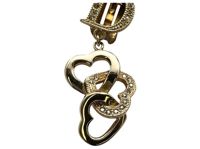 Boucles d'oreilles en forme de cœur en cristal rhinestone doré avec logo Christian Dior - vue 10