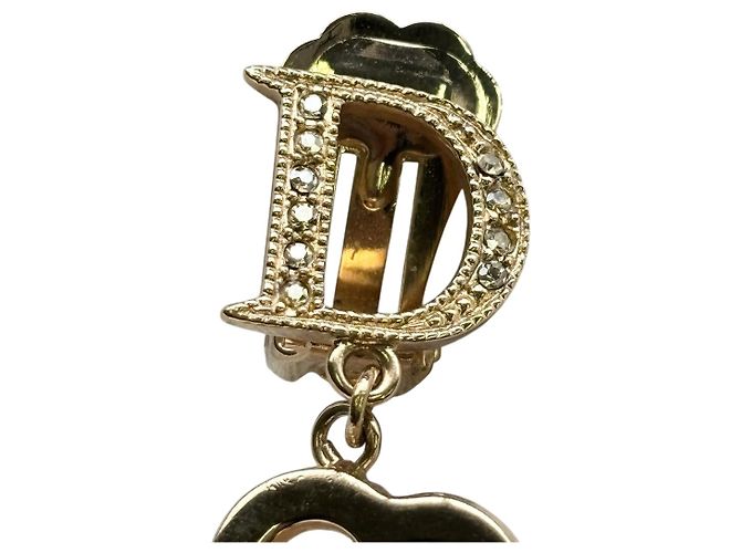 Boucles d'oreilles en forme de cœur en cristal rhinestone doré avec logo Christian Dior - vue 3