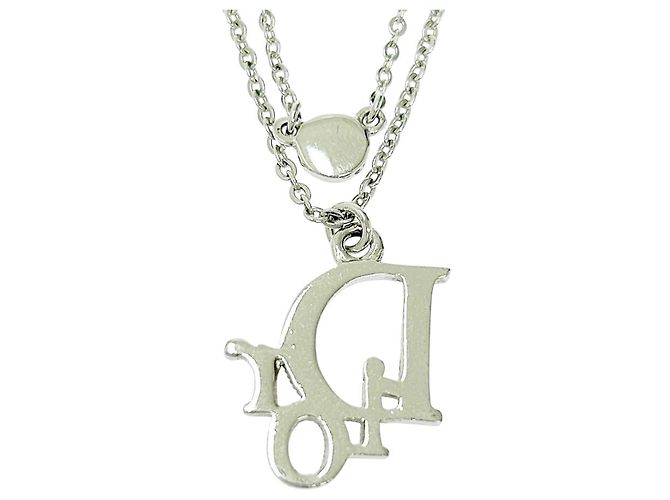 Collana a catena con logo argento Christian Dior e cristalli rosa in strass - vista 3