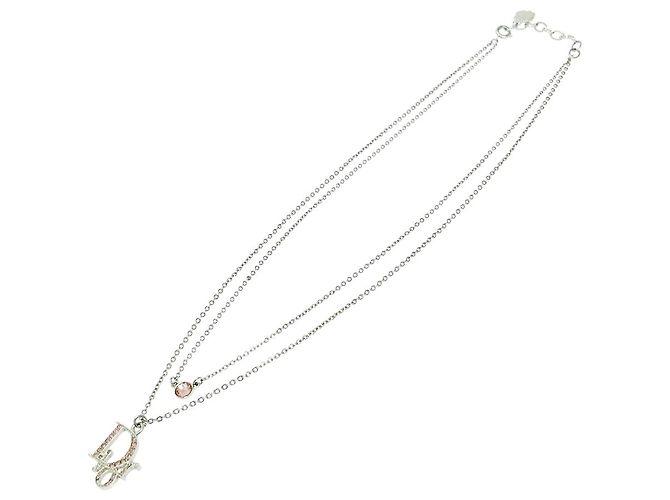Collana a catena con logo argento Christian Dior e cristalli rosa in strass - vista 4