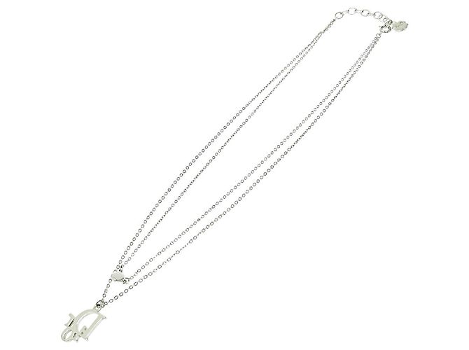 Collana a catena con logo argento Christian Dior e cristalli rosa in strass - vista 5