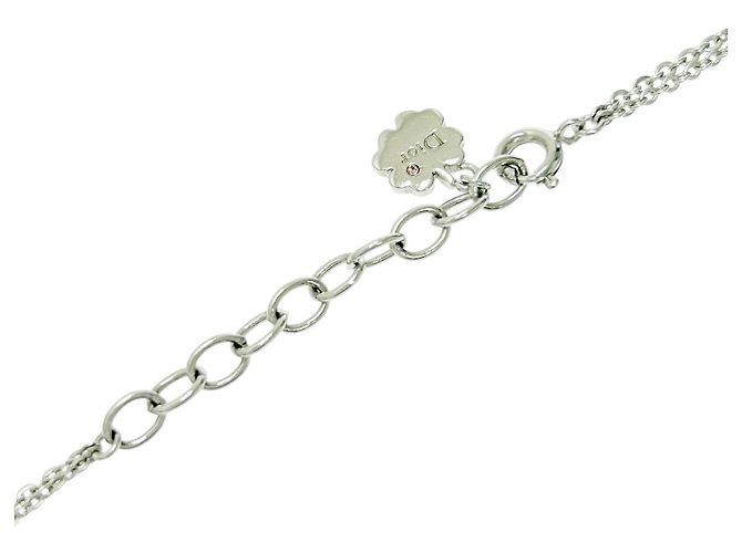 Collana a catena con logo argento Christian Dior e cristalli rosa in strass - vista 6