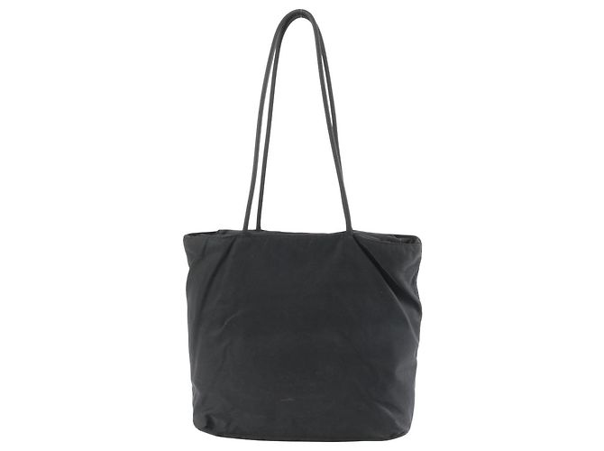 Borsa a spalla tote in nylon tessuto nero con logo Prada - vista 2