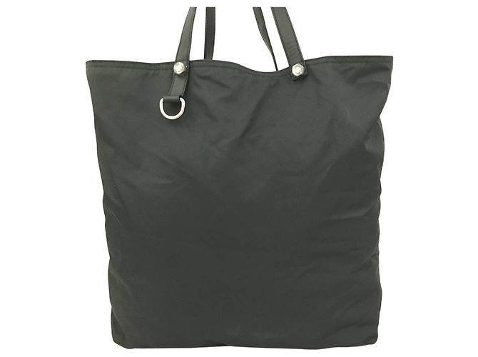 Borsa a spalla tote in nylon tessuto nero e verde scuro con logo Prada in metallo - vista 4