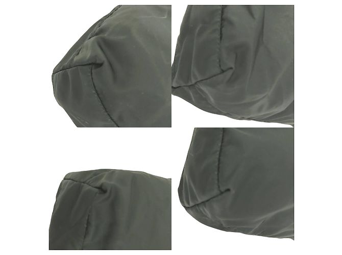 Borsa a spalla tote in nylon tessuto nero e verde scuro con logo Prada in metallo - vista 6