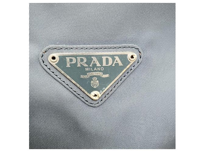 Prada Nylon Tessuto Hellblau Grau Logo Handtasche - Ansicht 3
