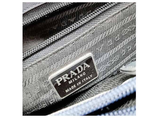 Prada Nylon Tessuto Hellblau Grau Logo Handtasche - Ansicht 5