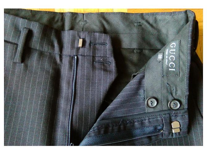 CALÇA DE LÃ E MOHAIR LISTRADA GUCCI. Preto - vista 2