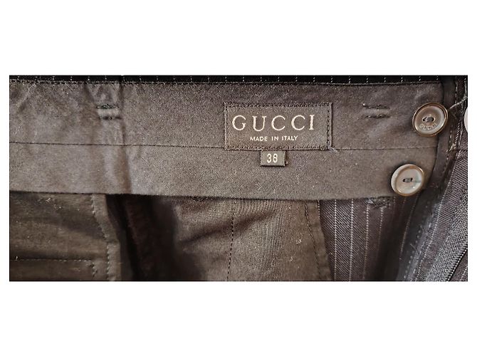 CALÇA DE LÃ E MOHAIR LISTRADA GUCCI. Preto - vista 3
