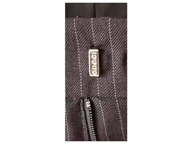CALÇA DE LÃ E MOHAIR LISTRADA GUCCI. Preto - vista 9