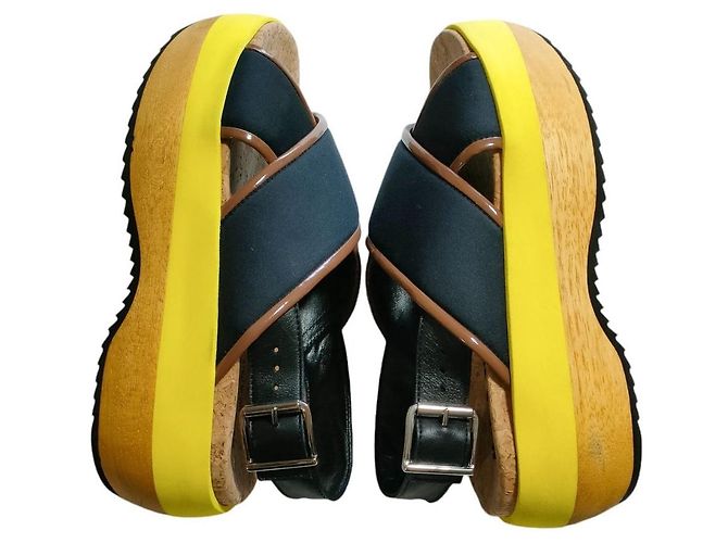 Sandali con zeppa in pelle Marni Giallo - vista 5