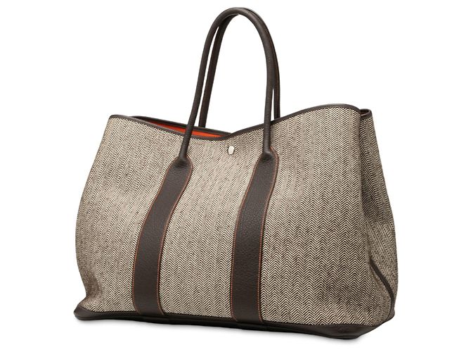 Hermès Borsa Garden Party 49 in Tela Herringbone e Negonda Marrone Taupe - vista 2
