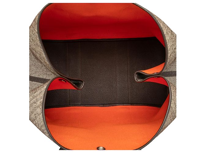 Hermès Borsa Garden Party 49 in Tela Herringbone e Negonda Marrone Taupe - vista 4