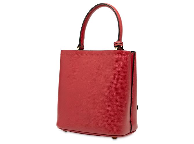 Sac à main panier en cuir Saffiano rouge petit orné de Prada - vue 2