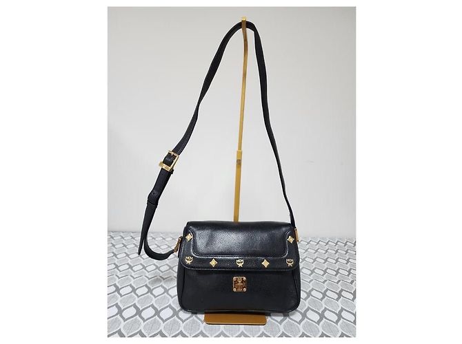 MCM Vintage Leder Nieten Umhängetasche Schwarz - Ansicht 2