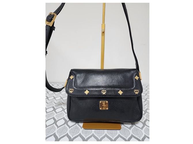 MCM Vintage Leder Nieten Umhängetasche Schwarz - Ansicht 5