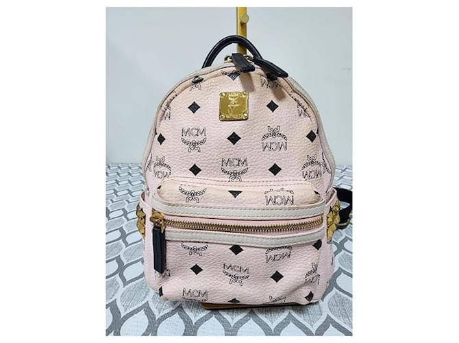 MCM Visetos Side Stud X-Mini Stark Rucksack Hellrosa Schwarz Pink - Ansicht 16