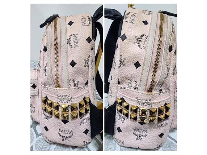 MCM Visetos Side Stud X-Mini Stark Rucksack Hellrosa Schwarz Pink - Ansicht 7
