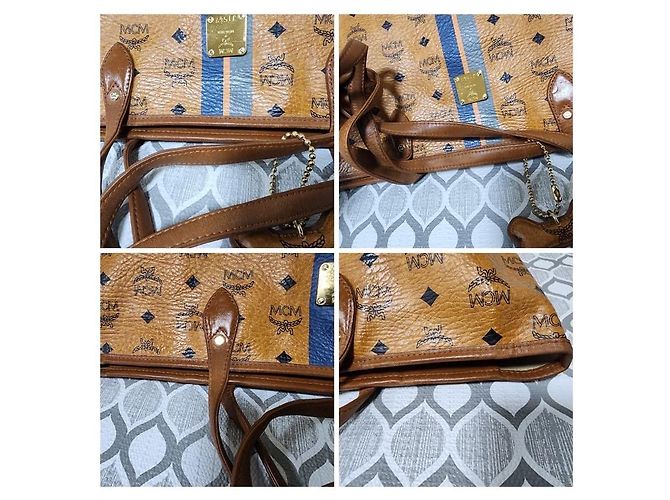 Borsa tote a righe MCM Visetos in cognac Marrone - vista 10