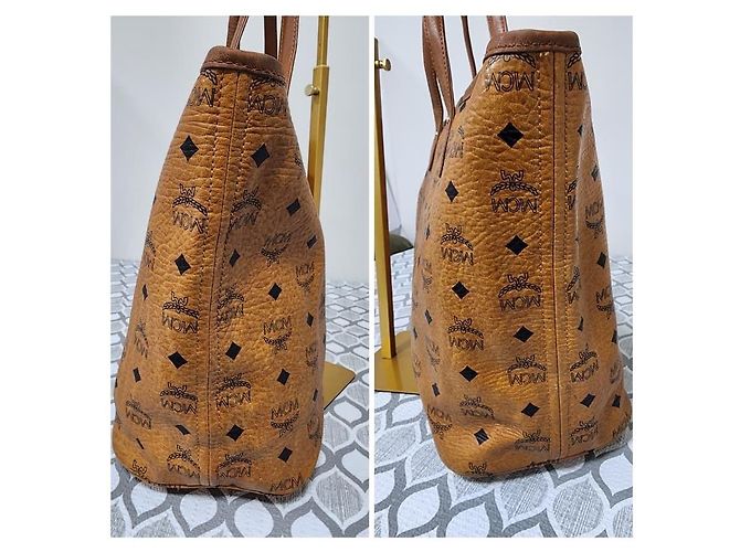 Borsa tote a righe MCM Visetos in cognac Marrone - vista 13