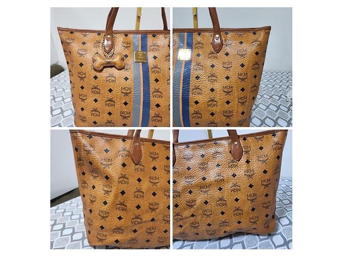 Borsa tote a righe MCM Visetos in cognac Marrone - vista 15