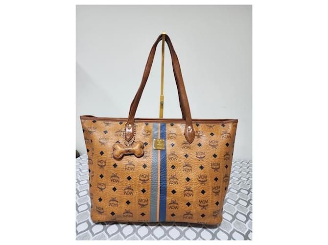 Borsa tote a righe MCM Visetos in cognac Marrone - vista 2