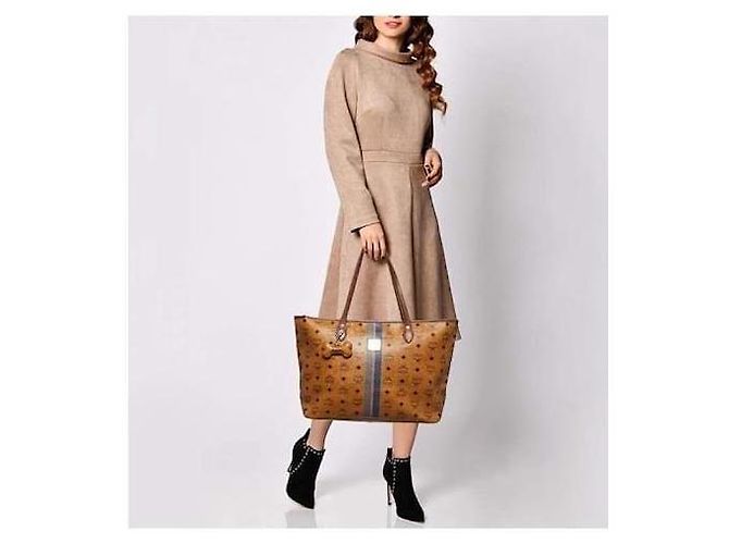 Borsa tote a righe MCM Visetos in cognac Marrone - vista 4
