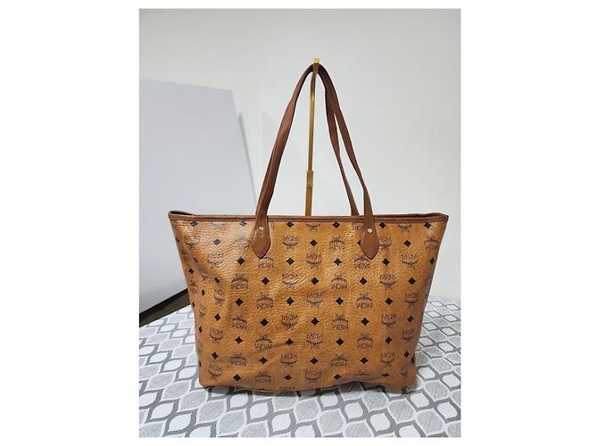 Borsa tote a righe MCM Visetos in cognac Marrone - vista 5