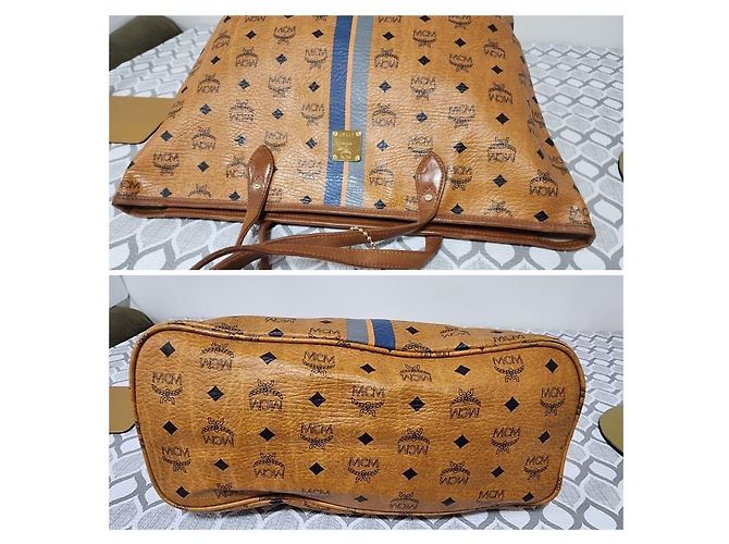 Borsa tote a righe MCM Visetos in cognac Marrone - vista 7