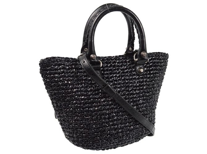 Balenciaga Le Cagole Cesta de Rafias con Cuero - vista 2