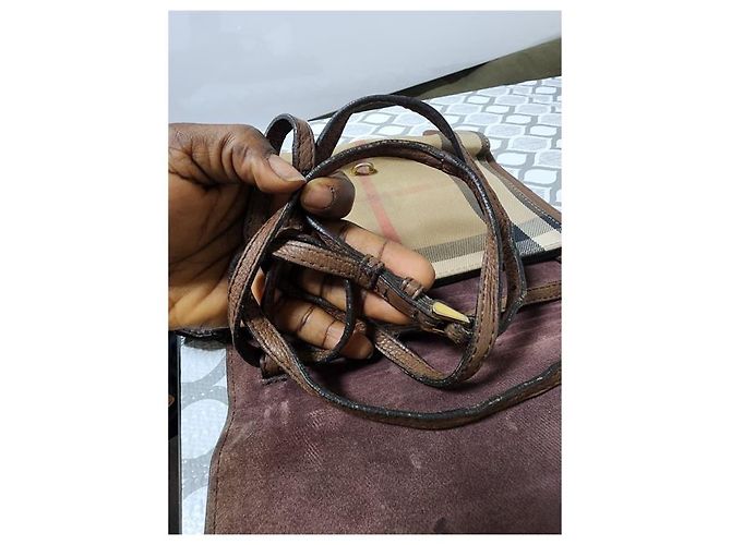 Borsa a tracolla Macken Small in pelle di vitello House Check Beige/Marrone di BURBERRY - vista 13