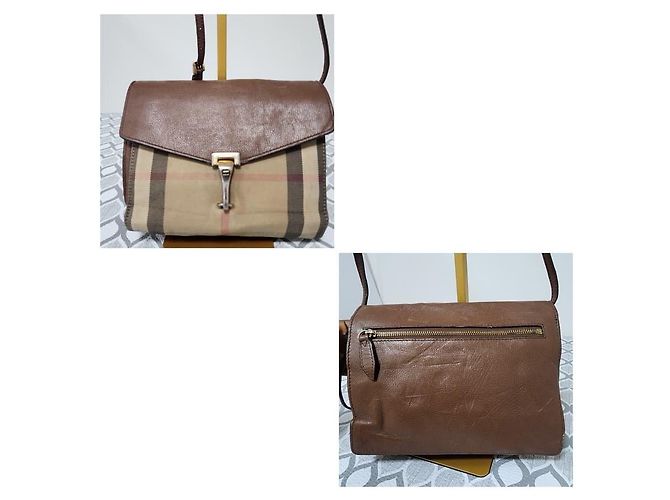 Borsa a tracolla Macken Small in pelle di vitello House Check Beige/Marrone di BURBERRY - vista 14