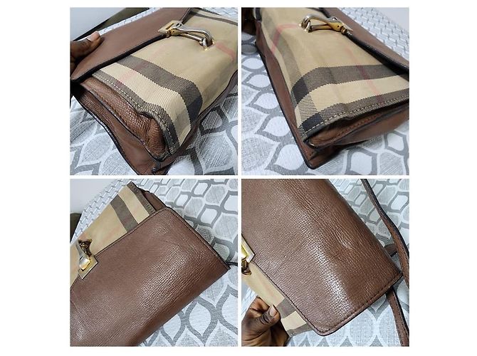 Borsa a tracolla Macken Small in pelle di vitello House Check Beige/Marrone di BURBERRY - vista 16