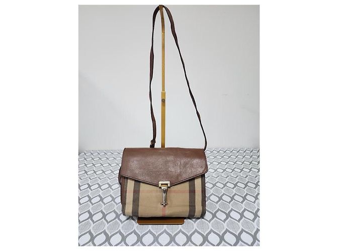 Borsa a tracolla Macken Small in pelle di vitello House Check Beige/Marrone di BURBERRY - vista 2