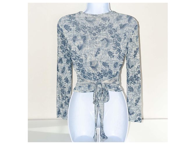 Christian Dior Hellblauer Metallic Cardigan mit Blumenmuster - Ansicht 2