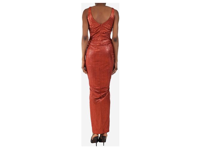 Autre Marque Gerafftes glitzerndes burnt orange Kleid - Größe UK 10 - Ansicht 2