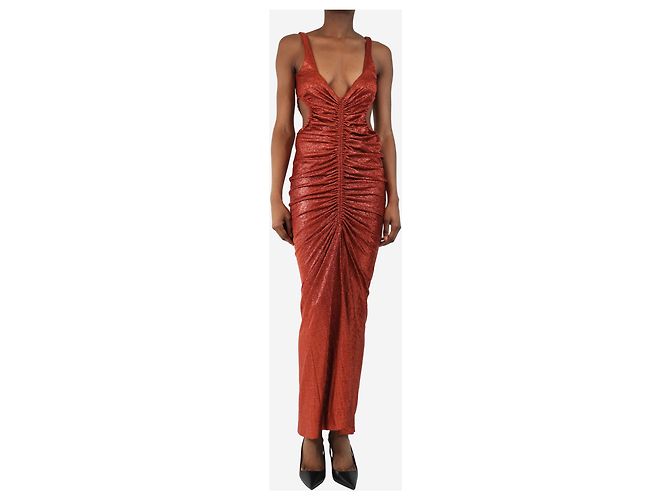 Autre Marque Gerafftes glitzerndes burnt orange Kleid - Größe UK 10 - Ansicht 3