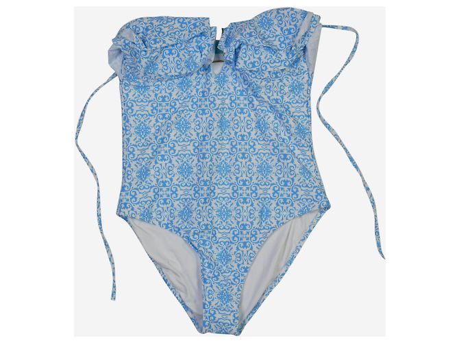 Melissa Odabash Blauer Blumen-Bandeau-Badeanzug - Größe UK 12 - Ansicht 3