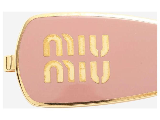 Miu Miu Fermaglio per capelli in metallo dorato e rosa con logo D'oro - vista 3