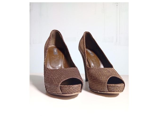 Bally Brown Genuine PYTHON Peep-Toe Heels - Dark brown - view 3