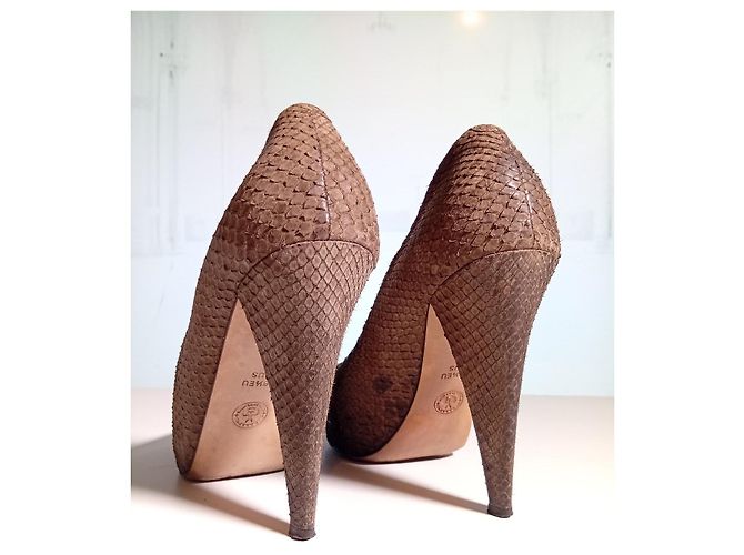 Bally Brown Genuine PYTHON Peep-Toe Heels - Dark brown - view 4