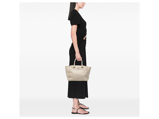 Double Borsa Prada in vitello marrone con tasche gemelle cucite Beige - vista 6