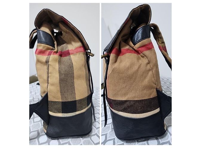 Burberry Mega Check Canvas Rucksack Schwarz/Beige - Ansicht 10