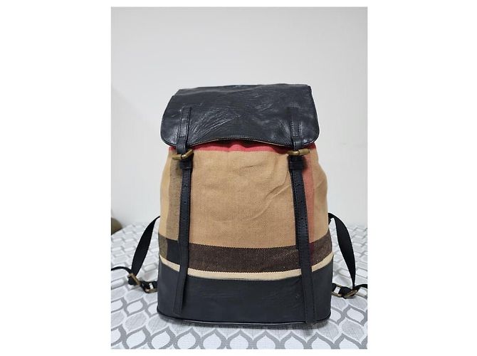Burberry Mega Check Canvas Rucksack Schwarz/Beige - Ansicht 2