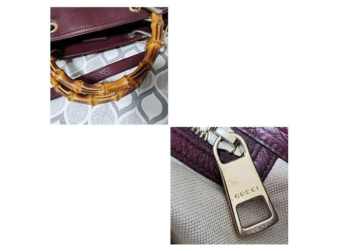 Bamboo Gucci Bolso de compras mediano de cuero texturizado con asas de bambú - Burdeos - vista 10