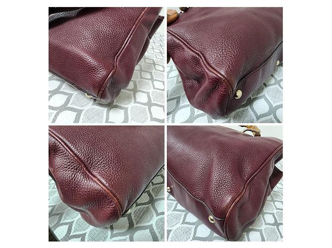 Bamboo Gucci Bolso de compras mediano de cuero texturizado con asas de bambú - Burdeos - vista 12