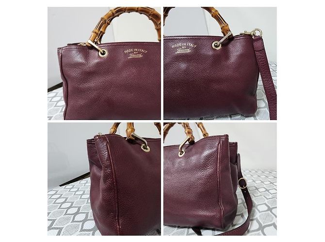 Bamboo Gucci Bolso de compras mediano de cuero texturizado con asas de bambú - Burdeos - vista 14