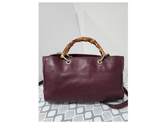 Bamboo Gucci Bolso de compras mediano de cuero texturizado con asas de bambú - Burdeos - vista 4