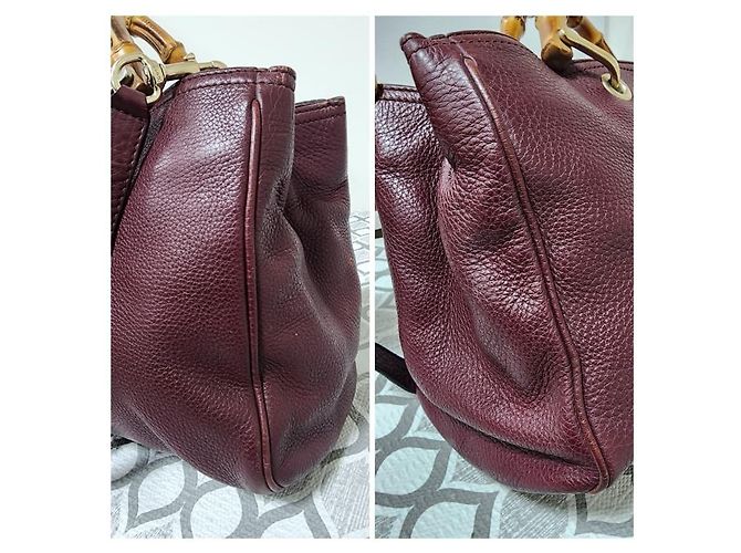 Bamboo Gucci Bolso de compras mediano de cuero texturizado con asas de bambú - Burdeos - vista 6