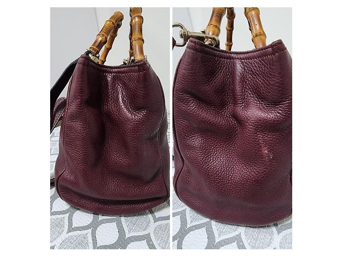 Bamboo Gucci Bolso de compras mediano de cuero texturizado con asas de bambú - Burdeos - vista 8